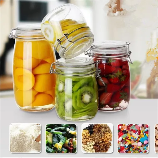 Customized Logo Glass Jars with Ss Clip Airtight Lids for Packaging Food